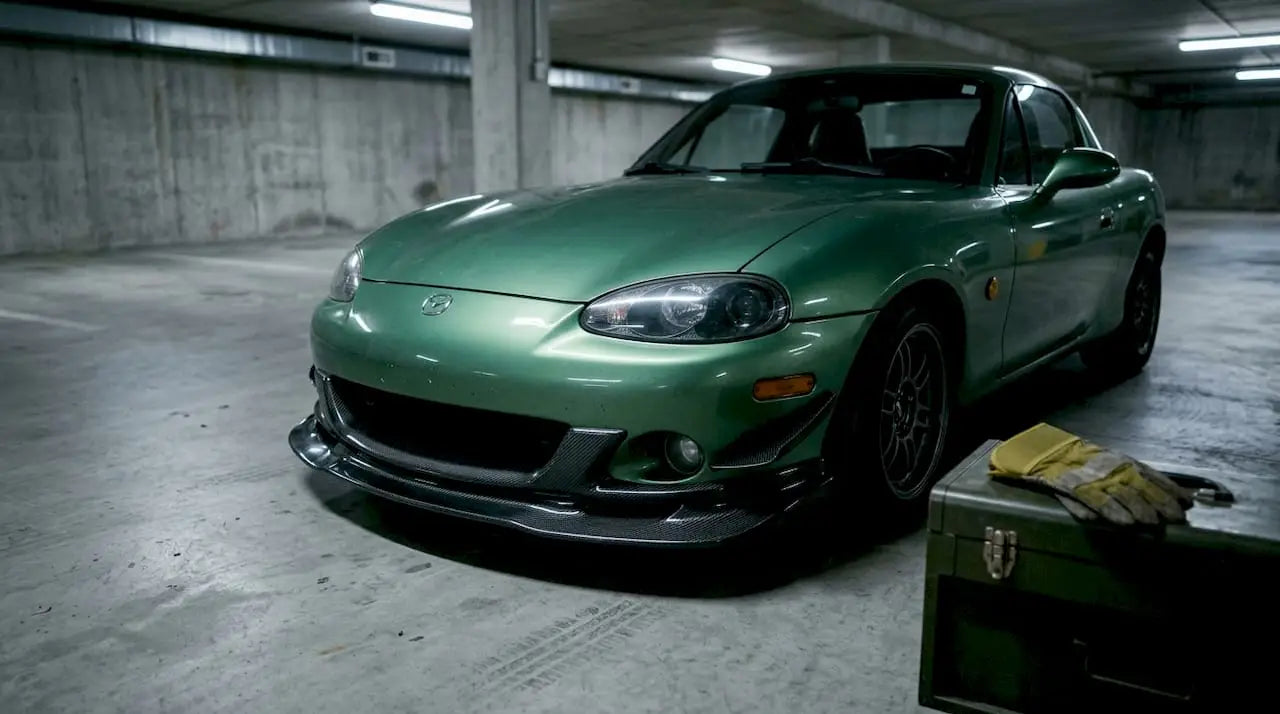 Close-up of front splitter on sports car