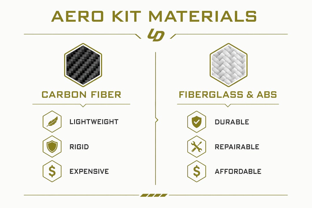 Infographic comparing carbon fiber and fiberglass materials