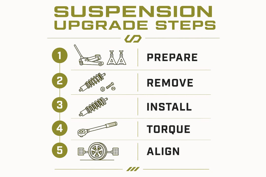 Infographic showing Acura TL suspension upgrade steps
