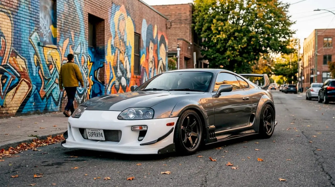 Widebody Supra showcasing fiberglass bumper