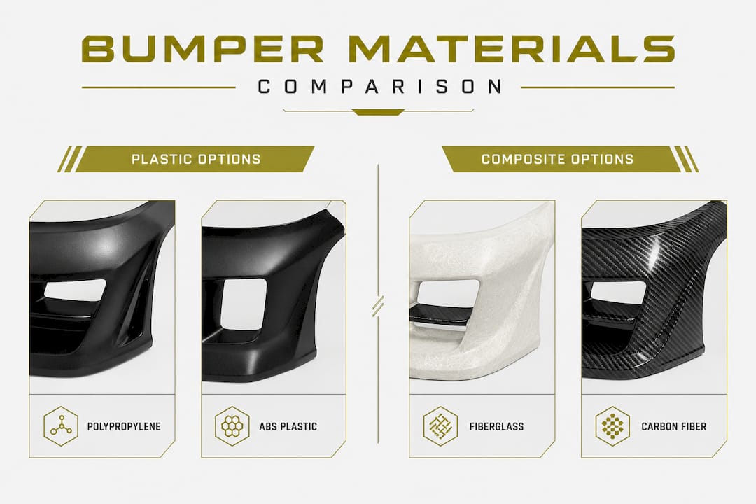 Infographic comparing bumper materials for Supra builds
