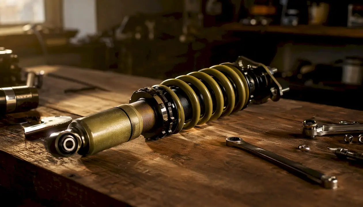 Close-up of adjustable Supra coilover components