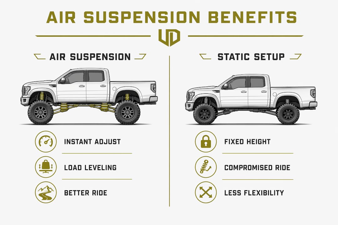 Infographic comparing air suspension to static setups