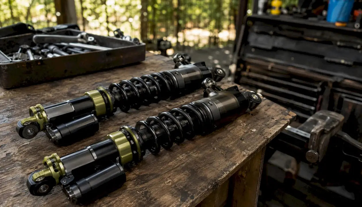 Close-up of FR-S coilover suspension components