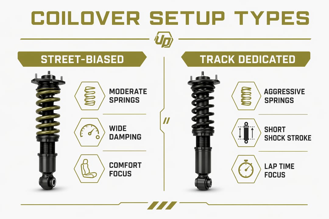 Infographic showing street vs track coilover setups