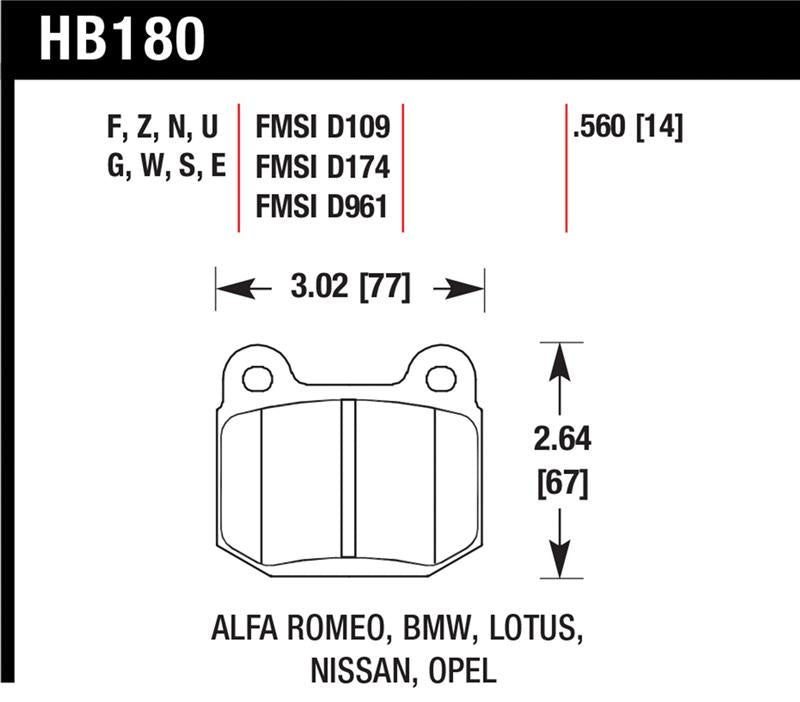 Brake Pads - Racing HAWKHB180S.560 Hawk Performance