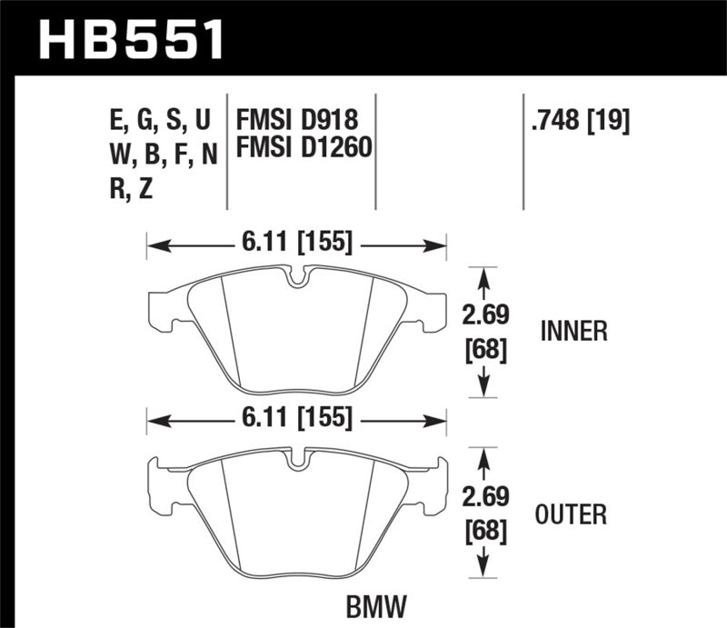 Brake Pads - Racing HAWKHB551D.748 Hawk Performance
