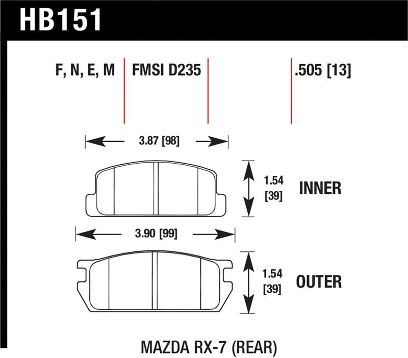 Brake Pads - Racing HAWKHB151E.505 Hawk Performance