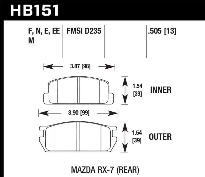 Brake Pads - Racing HAWKHB151E.505 Hawk Performance