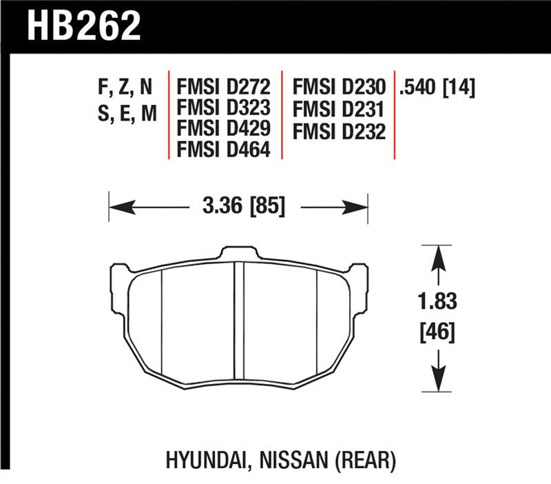 Brake Pads - Racing HAWKHB262E.540 Hawk Performance