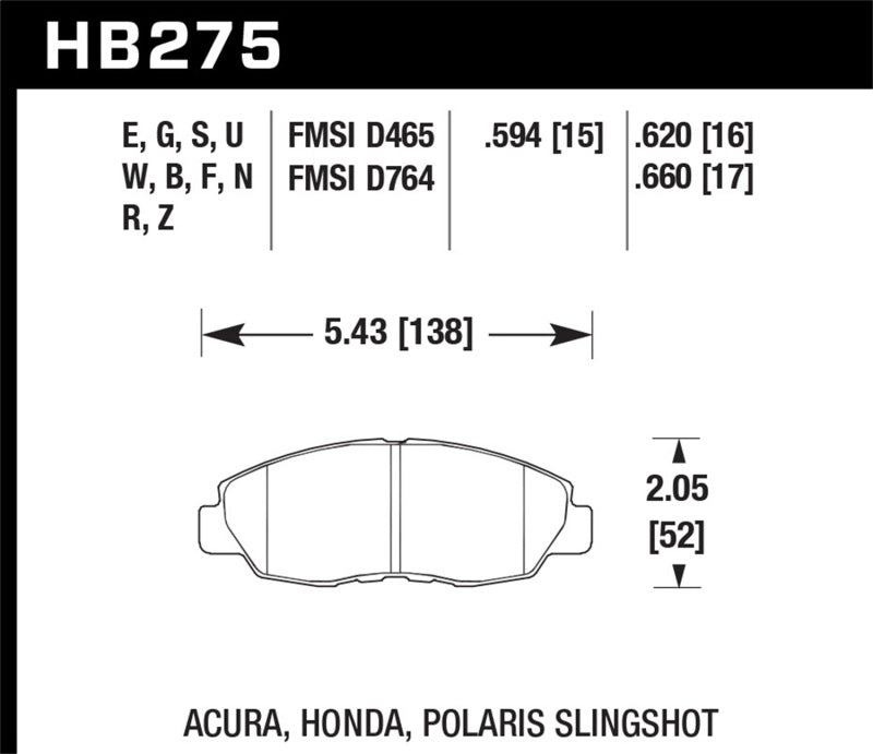 Brake Pads - Racing HAWKHB275D.620 Hawk Performance