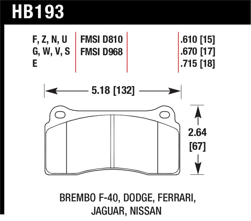 Brake Pads - Racing HAWKHB193W.670 Hawk Performance