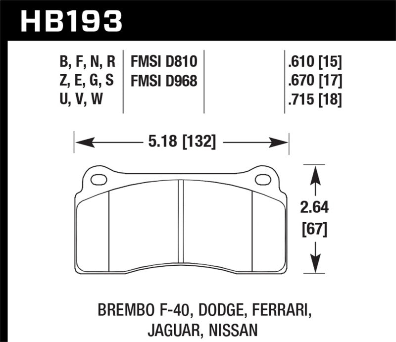Brake Pads - Racing HAWKHB193W.670 Hawk Performance