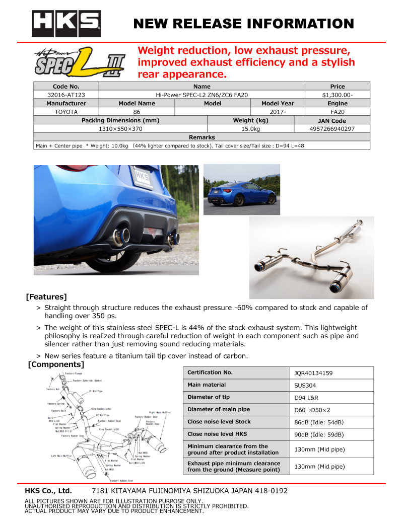 Catback HKS32016-AT123 HKS