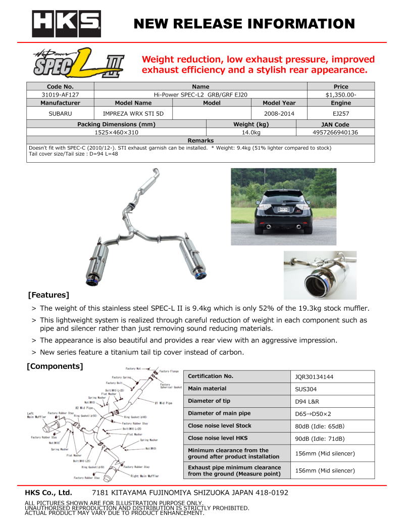 Catback HKS31019-AF127 HKS