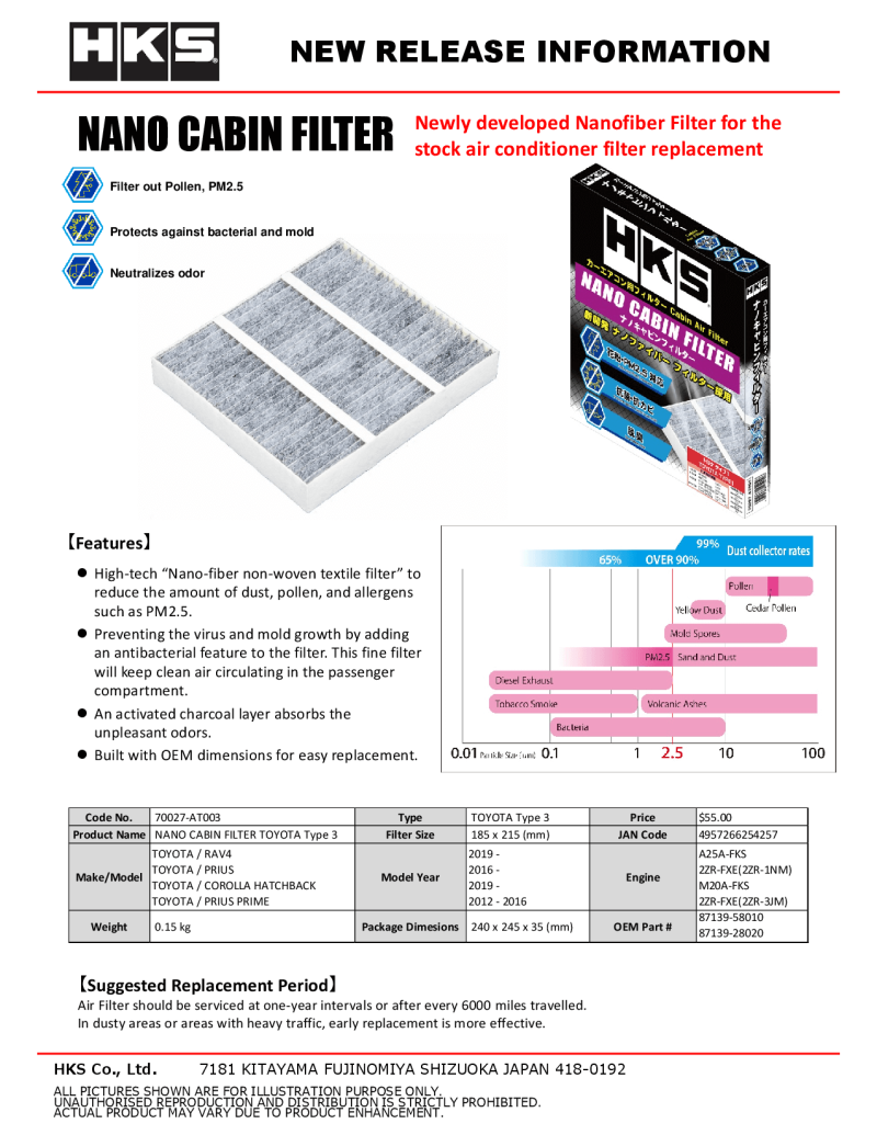 Air Filters - Direct Fit HKS70027-AT003 HKS